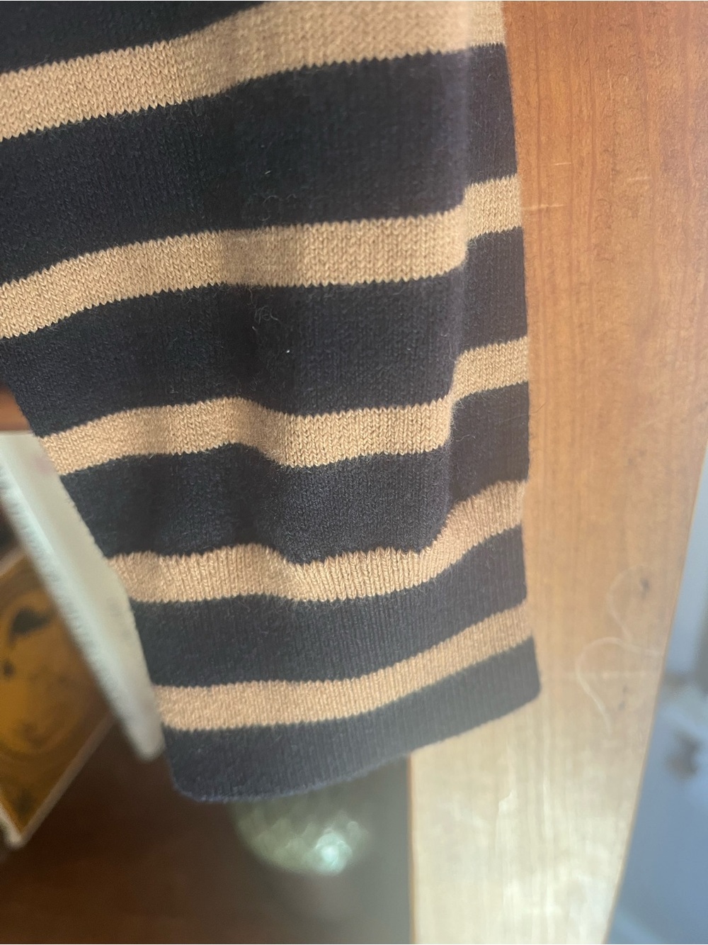Boden NWT Liz Henley Navy and Tan Striped V‑Neck Polo Cotton Wool Blend Sweater - Picture 12 of 15